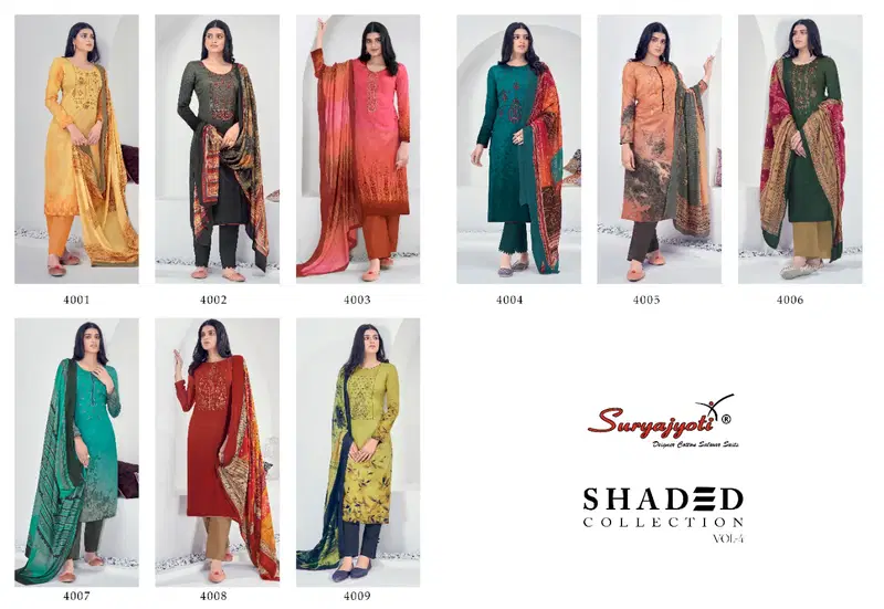Suryajyoti Shaded 4 Fancy Latest Designer Casual Wear Heavy Cotton With Fine Work Dress Material Collection
